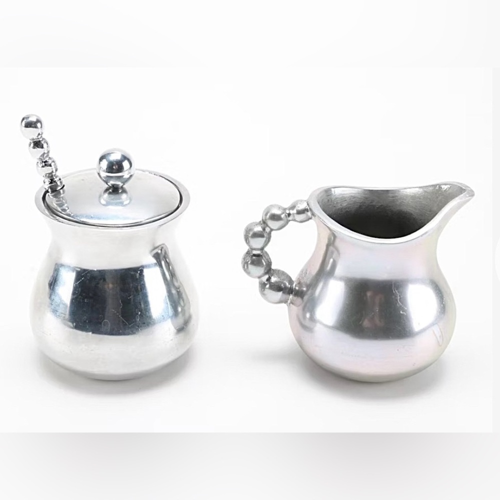 Mariposa Pewter Sugar Bowl, Creamer & Spoon, authentic made in Mexico stamped